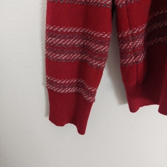 Banana Republic Button V Neck Knit Sweater Red Grey Striped Wool Blend Mens Sz L - Picture 5 of 9